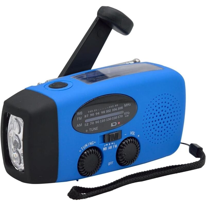 Radio Solaire Portable, Principal Manivelle Auto Alimenté Am/FM/NOAA Radio, Météo Radio Appareil Durgence avec 3-LED Lampe de Poche Et Chargeur de
