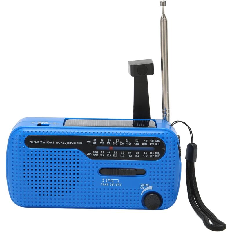 Radio Solaire Portable, Radio d'urgence Météo 1200mAh, Radio à Manivelle avec AM/FM/SW1/SW2, Lampe de Poche LED, Alarme SOS, Radio Dynamo pour