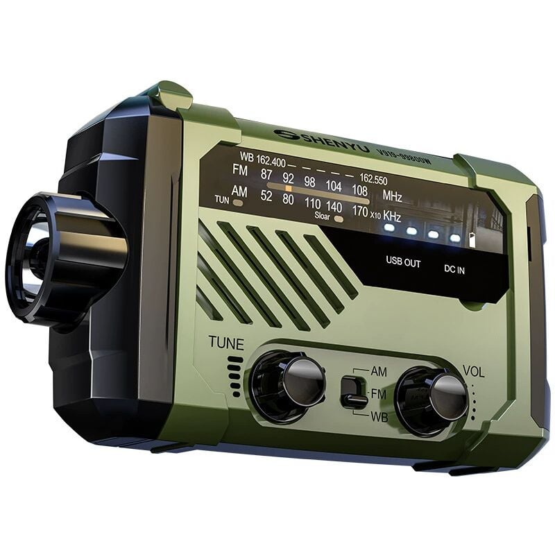Radio Solaire Urgence Survie Hight Tech Militaire, Radio portative manivelle, Radio génératrice avec AM/FM, Radio d'urgence avec manivelle,
