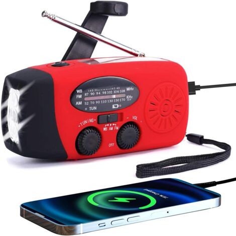 Radio solar de emergencia, radio meteorológica de emergencia para el hogar y camping con AM/FM, radio con linterna, radio de alerta SOS, portátil y recargable