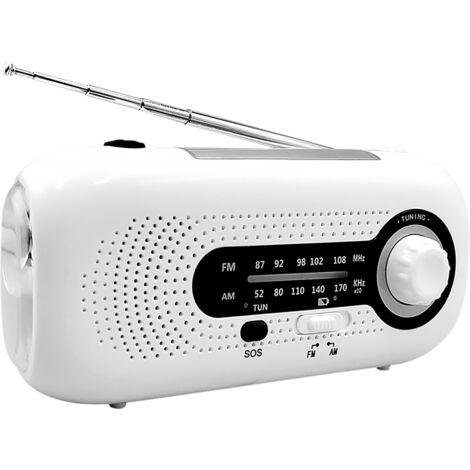 Radio solar de manivela con alarma SOS, radio AM/FM de emergencia, batería recargable, 4 modos, linterna, conector para auriculares y puerto USB para acampar y hacer senderismo.