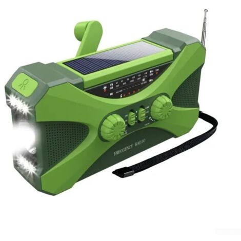 Radio solare da esterno, radio portatile a manovella con AM/FM, radio di sopravvivenza con alimentazione ricaricabile da 10000 mAh, radio con torcia a LED, caricatore per cellulare USB (verde)