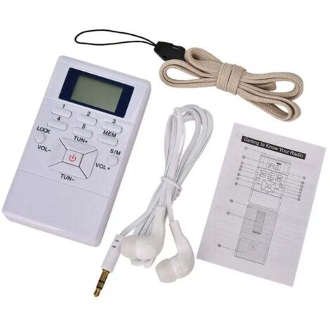 Radio stéréo FM portable avec écouteurs, mini radio à transistor FM à réglage numérique de poche, blanche