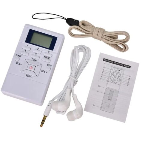 Radio stéréo FM portable avec écouteurs, mini radio à transistor FM à réglage numérique de poche, blanche