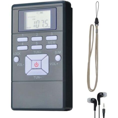 Radio stéréo FM portable avec écouteurs, mini radio à transistor FM à réglage numérique de poche, noir