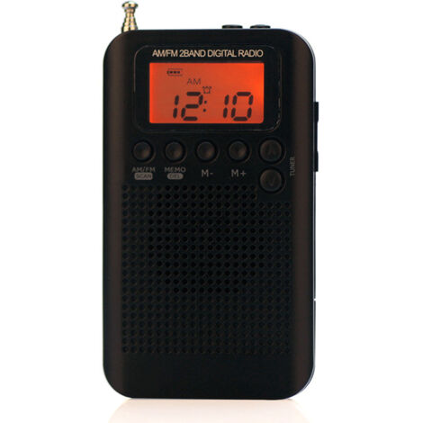 Radio stéréo portable AM/FM HRD-104, mini-récepteur radio d'extérieur avec cordon pour écouteurs et écran LCD de 1,3 pouce.