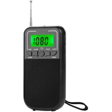 Radio tascabile portatile, mini radio con display digitale, adatta all'uso familiare e agli anziani, nera