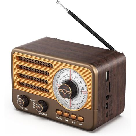 Radio transistor vintage - Estilo retro con alcance moderno - Portátil - AM/FM/SW - Con USB/TF/AUX MP3 y batería recargable de 1800 mAh