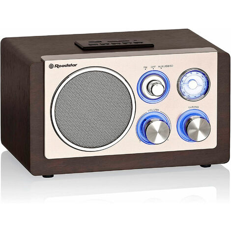 Radio vintage analogique FM HRA1345N – Port USB, lecteur de carte SD – Sortie 16W, antenne télescopique, boîtier bois – Roadstar - HRA1345NUSWD