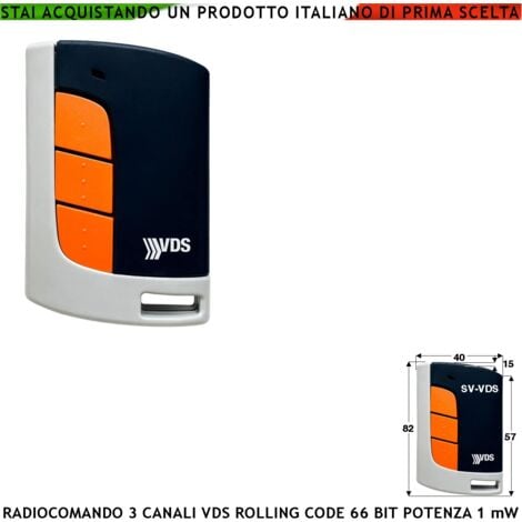 SECURVERA Radiocomando Cancello Automatico Frequenza 433,92 MHz 3 Canali Numerati Potenza 1 mW Portata Libera 60/100 MT Codice Sicurezza VDS Rolling Code 66 Bit Batteria 12 V 23A Contenitore ABS 3 Colori