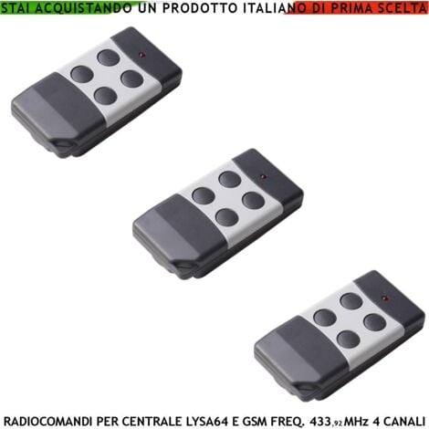 SECURVERA Radiocomando Inserimento e Disinserimento Totale e Parziale Tipo Giorno Notte Per Sistema di Allarme Lysa64 e Lysa GSM Sydra 4 Canali Frequenza 433,92 MHz rolling code Anticollisione Antiannebbiamento