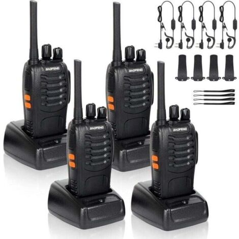 Radios bidireccionales de 2 canales (400–470 MHz) con auriculares originales, transmisor FM de 16 canales (recargable) – Negro