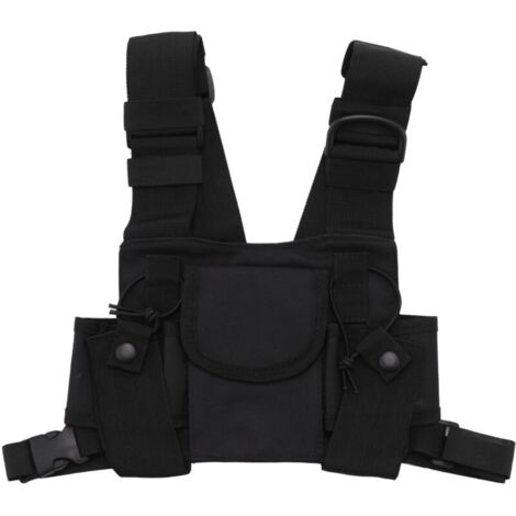 Radios de bolsillo, arnés para radio de pecho, riñonera, funda, chaleco, sistema de transporte para walkie-talkie bidireccional, aplique UV-5R negro