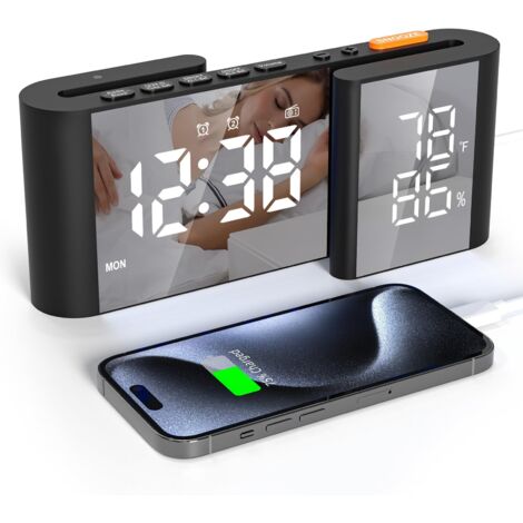 Radiosveglia con doppio display LED, sveglia digitale da comodino con temperatura e umidità regolabili, sveglia mattutina con 2 sveglie, snooze, luminosità regolabile, 12/24 ore, orologio digitale con