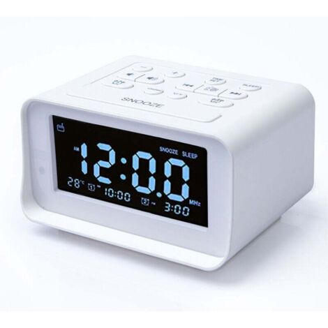 Radiosveglia digitale con doppio caricatore USB per camera da letto, volume sveglia e luminosità regolabili (bianco)