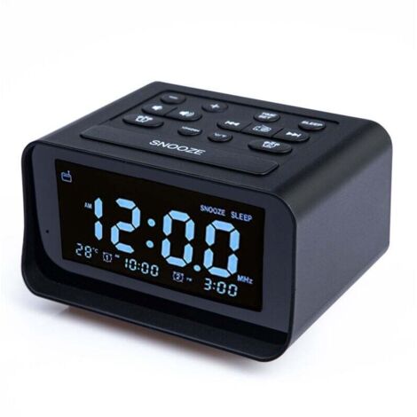 Radiosveglia digitale con doppio caricatore USB per camera da letto, volume sveglia e luminosità regolabili (nero)