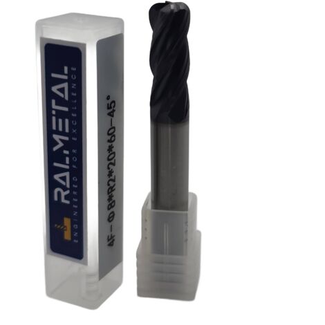 Radiusfräser aus Vollhartmetall Fi 8 x R2.0 x 60 mm - 45 HRC
