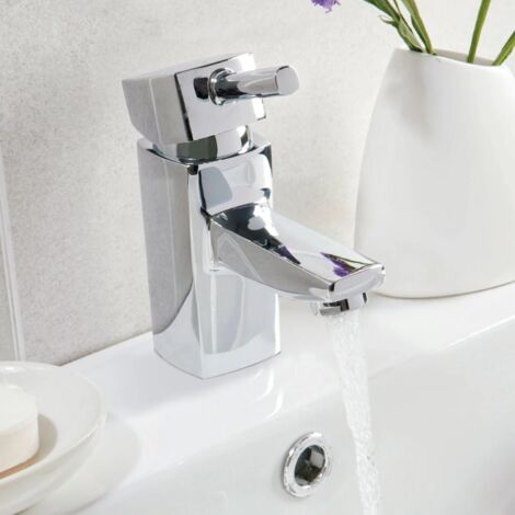 Rae Basin Mixer Tap With Bath Filler Tap Option Bathroom Chrome Square Style, Without bath filler