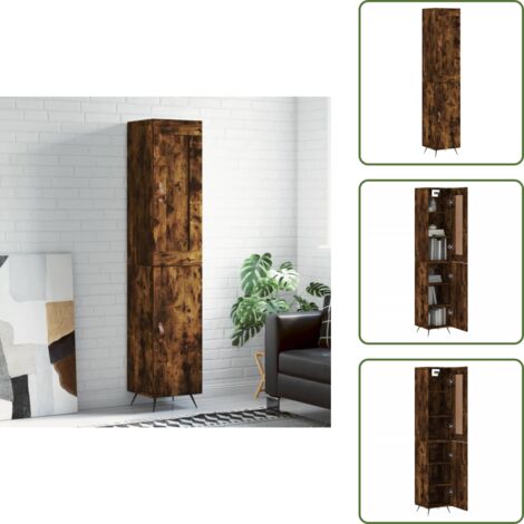 Räuchereiche - vidaXL Highboard Räuchereiche 34,5x34x180 cm Holzwerkstoff - Hochschrank für Wohnzimmer