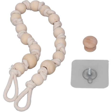 Raffhalter im Boho-Stil aus Holz und beigefarbenem Baumwollseil, Holzperlen, 55 cm – strapazierfähiger Bohème-Stil für Vorhänge und Handtücher