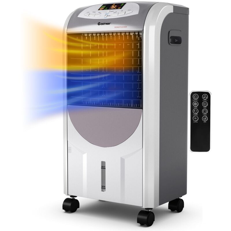 Maisonchic - Rafraîchisseur d'Air avec Chauffage avec Télécommande 3 Vitesses Variables Minuterie 8H-Réservoir d'Eau 7L et 2 Conteneurs de Glace Gris