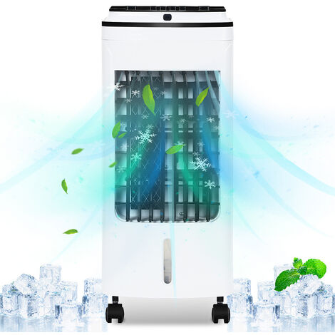 Rafraîchisseur d'air mobile Ventilateur ioniseur humidificateur purificateur d'air 5 L avec 3 niveaux de puissance Réservoir de 5L - Blanc