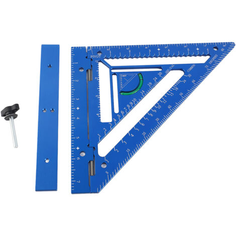 Rafter Square Tool Aluminum Alloy Triangular Ruler Protractor Carpenter Square with Jig Block for Woodworking Blue