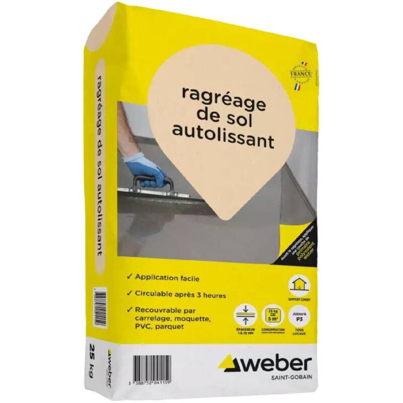 Ragréage de sol autolissant intérieur 25 kg - Mortier spécial supports intérieurs neufs à base ciment , Weber