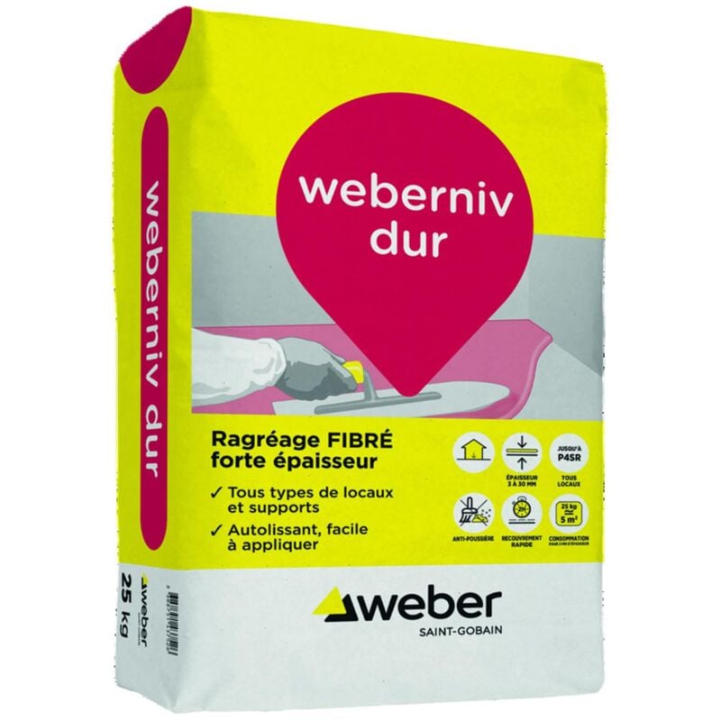 Ragréage fibré autolissant de sols (P4R fibre) weber.niv dur - Sac de 25 Kg