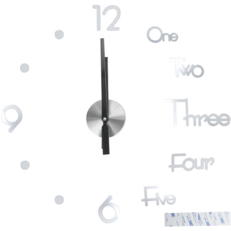 Rahmenlose Klebe-Wanduhr, DIY-Spiegelaufkleber für Büro- und Wohnzimmerdekoration, mittlere Größe, silber