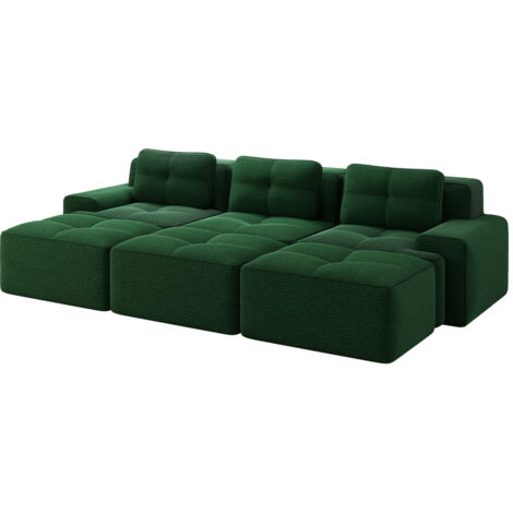 Rahmenlose Sofas, weicher Cordstoff, modulares Ecksofa mit Schlaffunktion und 3 Hockern, 3-Sitzer-Sofas, bequemes Sofa für das Wohnzimmer, Grün