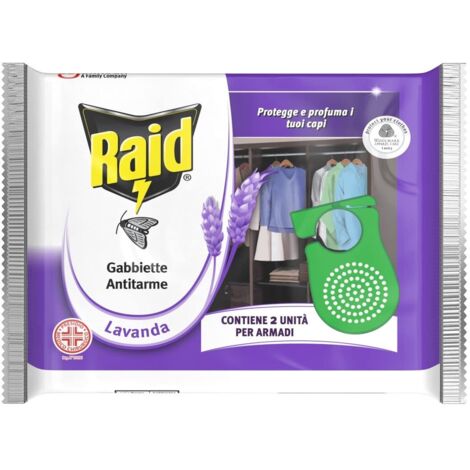 Raid Anti Tarme Gabbietta Vestiti, Per Capi Piacevolmente Profumati, Fragranza alla Lavanda, 2 Pezzi