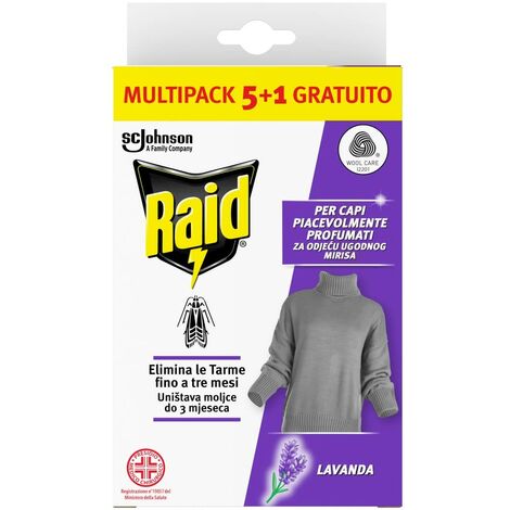 Raid Anti Tarme Gel Vestiti, Per Capi Piacevolmente Profumati, Fragranza alla Lavanda, 6 Pezzi