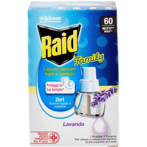 Raid Ricarica Liquido Antizanzare Family alla Lavanda 36ml – 60 Notti Protezione