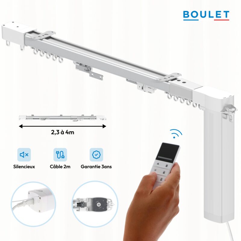 Kit rail à rideaux motorisé WiFi – Extensible 230 à 400 cm – Compatible Tuya Smart – Télécommande incluse - Boulet