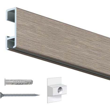 Rail cimaise click 200cm + clips de fixation + vis & chevilles - couleur : alu brossé - typedemur : creux