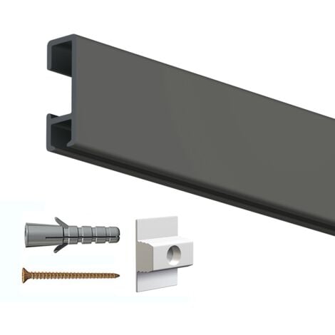 Rail cimaise click 200cm + clips de fixation + vis & chevilles - couleur : Noir - typedemur : plein / dur