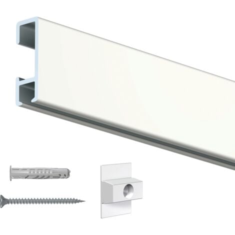 Rail cimaise click blanc laqué 200cm + clips de fixation + vis & chevilles murs creux - couleur : blanc laqué - typedemur : creux