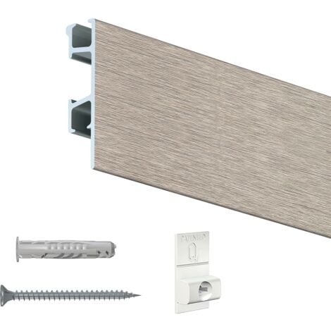 Rail cimaise Click Pro alu 200cm + clips de fixation + vis & chevilles murs creux - Couleur : acier brossé - typedemur : creux