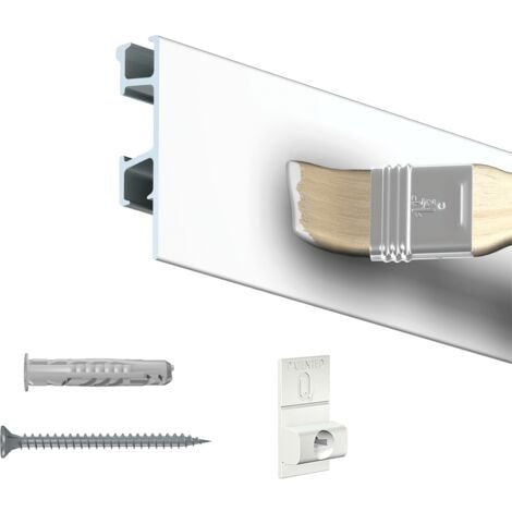 Rail cimaise Click Pro blanc 200cm + clips de fixation + vis & chevilles murs creux - Couleur : blanc - typedemur : creux