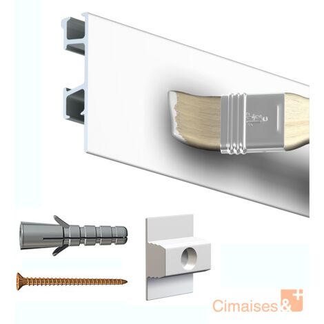 Rail cimaise Click Pro blanc 200cm + clips de fixation + vis & chevilles murs durs - Couleur : blanc - typedemur : plein / dur