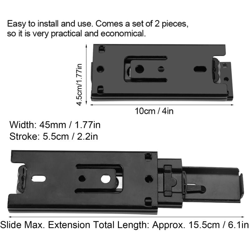 Rail de guidage pour meubles, Mini glissières de tiroir courtes, Extension complète, quincaillerie d'armoire de cuisine, 4 pouces, 2 pièces