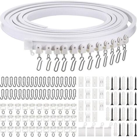Rail de rideau courbé pliable pour plafond, montage flexible pour rideaux, pour fenêtres souples, avec crochets métalliques (blanc, 5 m)