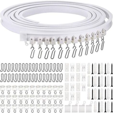 Rail de rideau courbé pliable pour plafond, montage flexible pour rideaux, pour fenêtres souples, avec crochets métalliques (blanc, 5 m)