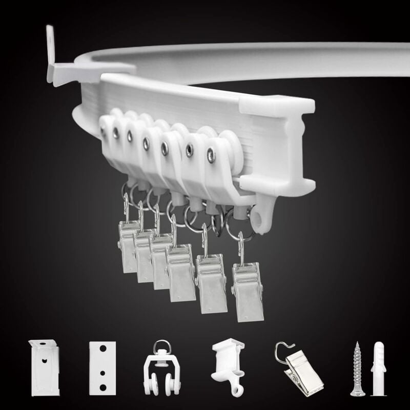 SNQ - Rail de rideau de plafond flexible, pliable, support mural de plafond, système de rail de rideau incurvé de 3 m, pour camping-car