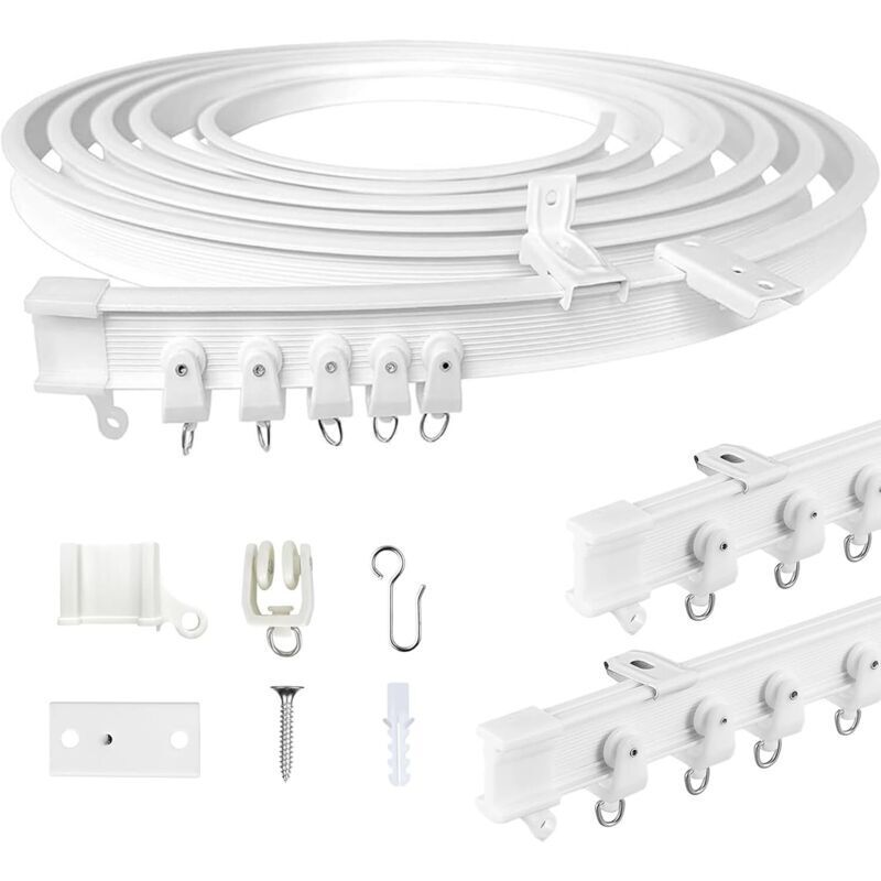 Rail de rideau flexible 3M pour plafond, rail de rideau incurvé avec roulettes silencieuses, idéal pour fenêtre, intimité et décoration intérieure