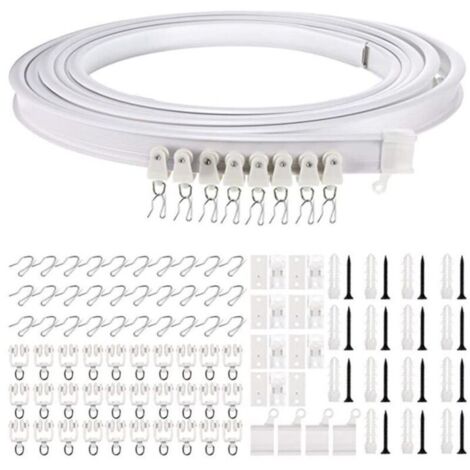Rail de rideau flexible et incurvé pour plafond, support de tringle simple pliable pour cloison de séparation, fenêtre, plafond ( montage supérieur de 5 mètres)