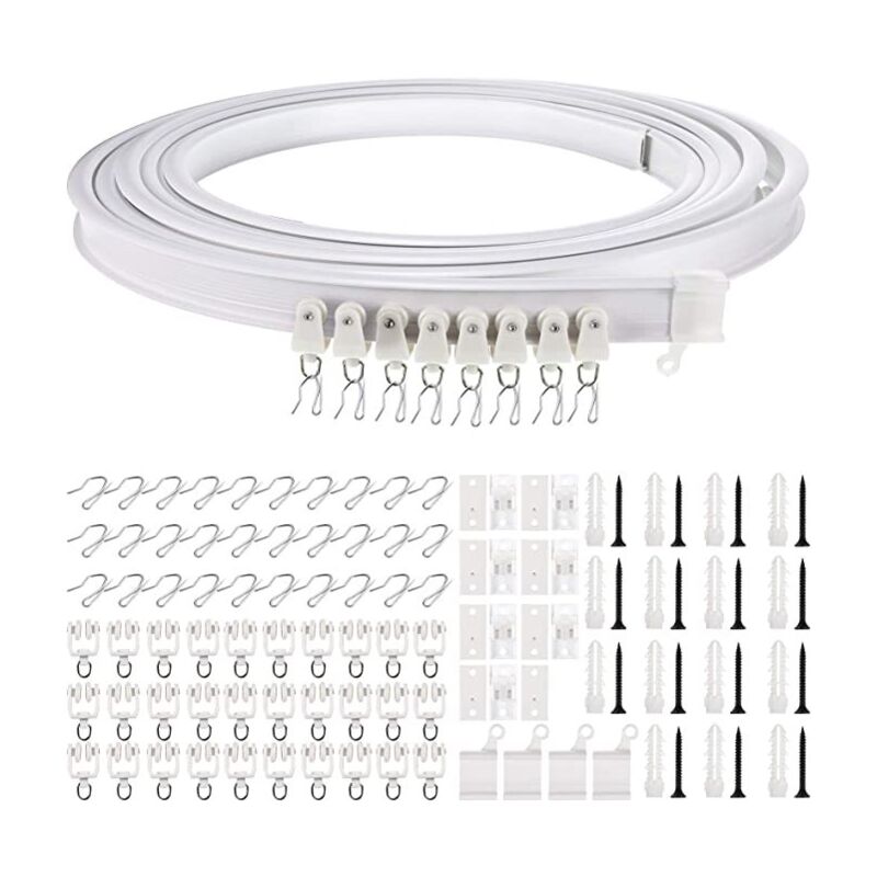 Rail de rideau flexible et incurvé pour plafond, support de tringle simple pliable pour cloison de séparation, fenêtre, plafond (noir, montage