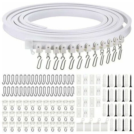 Rail de rideau incurvé au plafond pliable de 5 mètres Rail de rideau incurvé flexible pour rail de rideau souple pour rail de rideau avec crochets de rideau en métal, séparateur de pièce pour rideaux