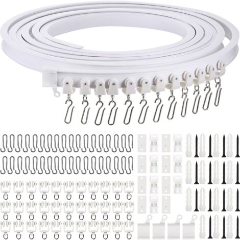 Rail de Rideau Plafond Kit de Rail Rideau Flexible Pliable avec Crochets en Métal pour Separation de Piece Chambre Balcon Bureau Hôtel (Blanc, 5 m)
